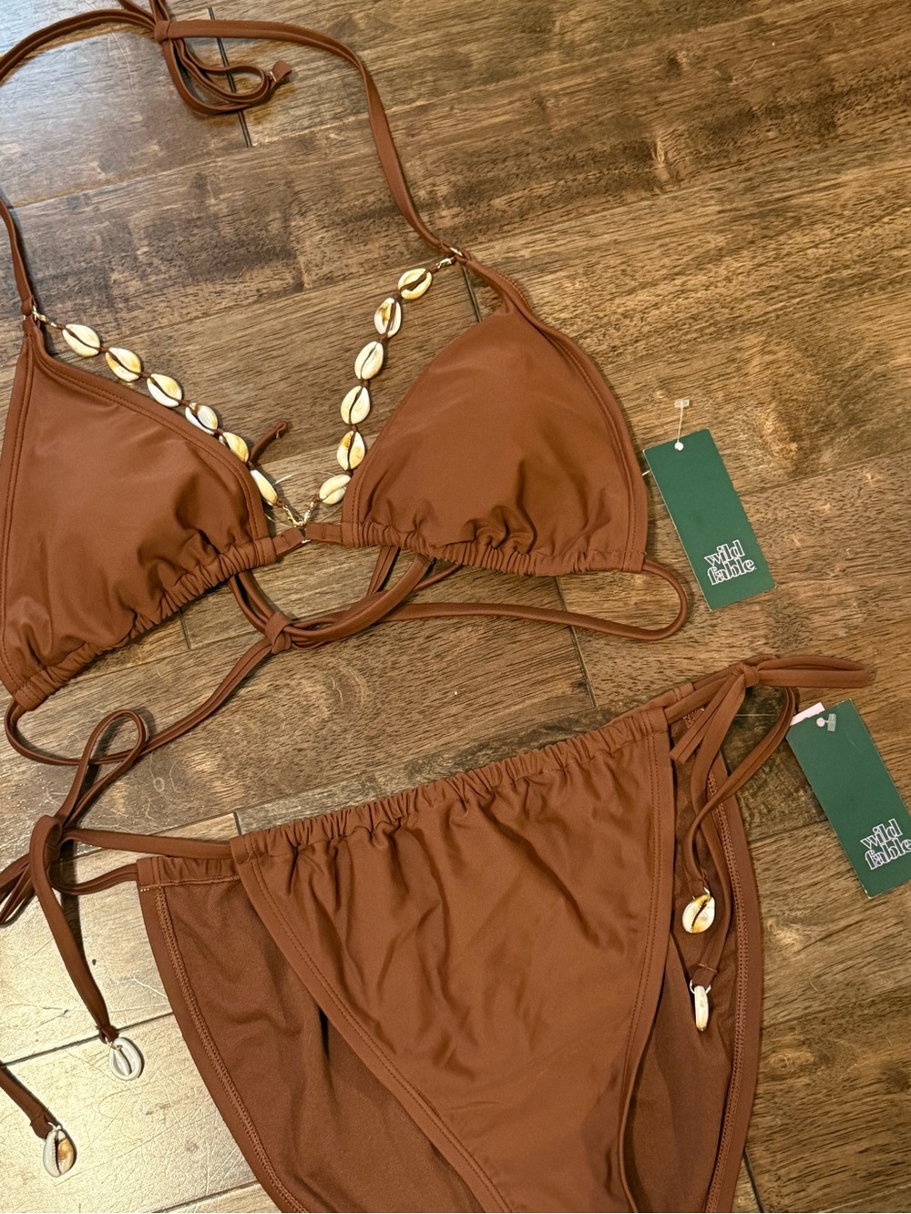 Wild Fable Brown Shell Detail Triangle Bikini Set NWT XL Women’s Swimwear - Picture 2 of 7